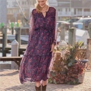 Sundance Litzy Bloom Dress Small Long Sleeve maxi midnight floral